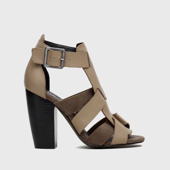 Taupe Leather Interlock Wooden Heel Shootie - Picture 2 of 5